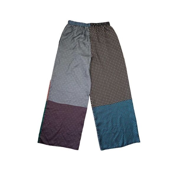 DUŠAN Italian 100% Silk Patchwork Flared Trousers In Blue Retails $832 - Picture 5 of 14